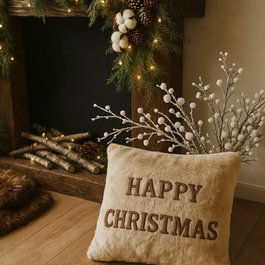 Aberto Design Cojín Happy Christmas Beige 43 x 43 cm
